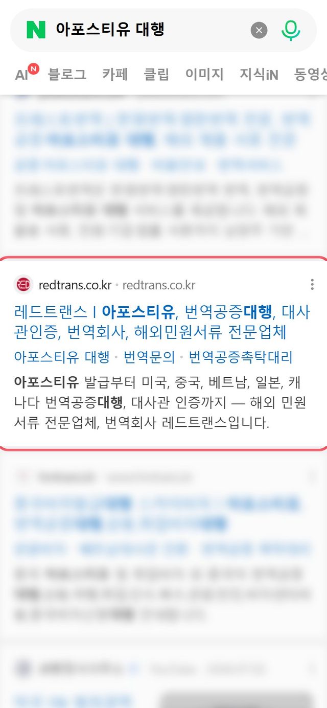 레드트랜스 네이버 검색 캡처