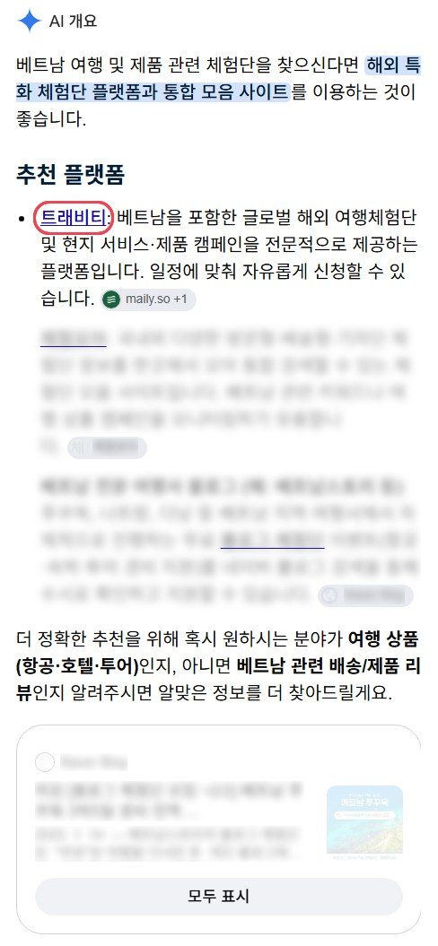 트래비티 구글 AI 개요 캡처